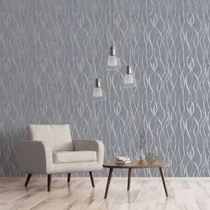 Galerie Special FX Grey Glitter Ribbons Embossed Wallpaper