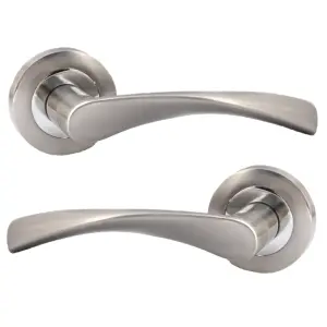 Astrid Door Handles Latch Twist Lever on Rose Duo - Satin Chrome 120mm