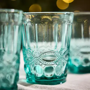 Set of 4 Vintage Luxury Turquoise Drinking Glass Whiskey Glass Tumblers 240ml