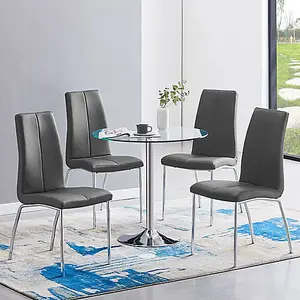 Dante Clear Glass Dining Table With 4 Opal Grey Chairs