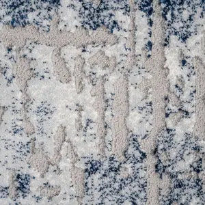 Silver Navy Blue Distressed Abstract Modern Textured Area Rug 80x150cm