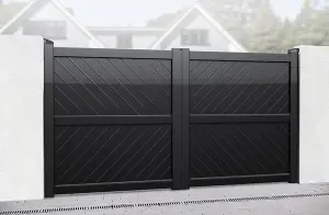 Double Swing Gate 3500x2200mm Black - Diagonal Solid Infill and Flat Top