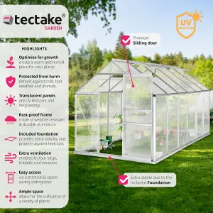 Greenhouse with Base - aluminium frame, sliding door, roof window - 375 x 185 x 195 cm