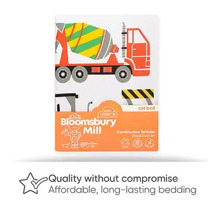 Bloomsbury Mill - Construction Diggers Kids Toddler Cot Bed Duvet Cover and Pillowcase Set - Cot Bed - 150 x 120cm