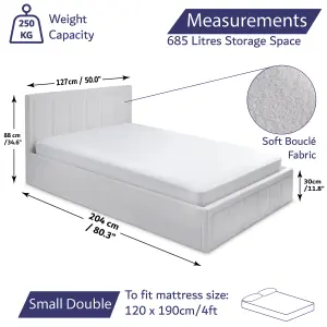 Ottoman Bed With Mattress Small Double White Boucle Storage Bed - Hybrid Mattress