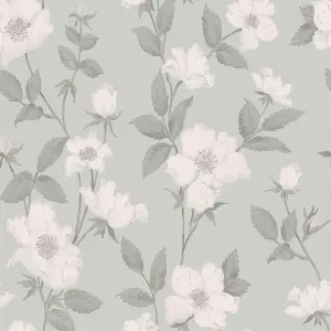 Laura Ashley Fleurir Smoke green Floral Smooth Wallpaper