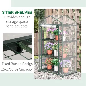 Outsunny 3 Tier Mini Greenhouse Grow House w/ Roll Up Door, 69x49x125cm, Clear