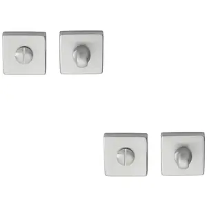 2 PACK - Square Rose Thumbturn & Release Lock - Satin Chrome - Bathroom Door WC