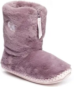 Bedroom Athletics Womens Monroe Faux Fur Slipper Boot Soft Warm Zip Fastening Memory Foam Durable Machine Washable