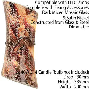 Mosaic Mirror Wall Light Red Brown Glaze Glass Shade Pretty Dimming Lamp Fitting