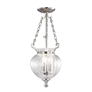 3 Bulb Ceiling Pendant Light Fitting Highly Polished Nickel LED E14 60W