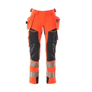 Mascot Accelerate Safe Trousers with Holster Pockets - Hi-Vis Red/Dark Navy   (31.5) (Leg Length - Long)