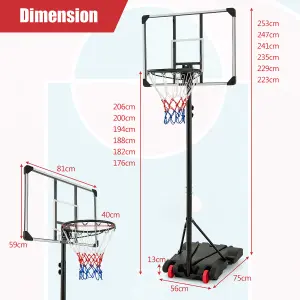 Costway Portable Basketball Hoop Height Adjustable Indoor Outdoor Basketball Stand