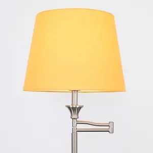 ValueLights Sinatra Adjustable Swing Arm Floor Lamp In Brushed Chrome Finish with Mustard Light Shade