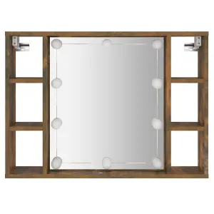 Berkfield Mirror Cabinet with LED Smoked Oak 76x15x55 cm