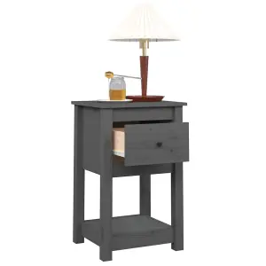 Berkfield Bedside Cabinet Grey 40x35x61.5 cm Solid Wood Pine