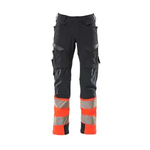 Mascot Accelerate Safe Trousers with Kneepad Pockets - Dark Navy/Hi-Vis Red   (40.5) (Leg Length - Short)