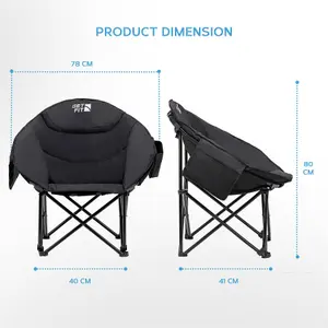 Get Fit Moon Camping Chair - Portable Outdoor Premium Folding Chair With Pocket, Cup Holder & Carry Bag - Weight Capacity Of 130Kg