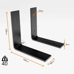 4 Shelf Brackets Pcs Heavy Duty Industrial Steel for Wall Mounted DIY Floating(Black, 100x100mm)