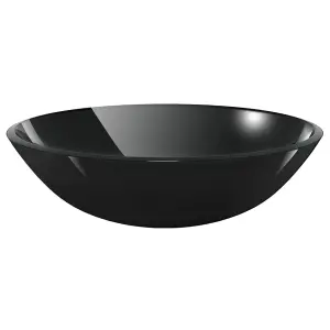 Berkfield Bathroom Sink with Tap and Push Drain Black Tempered Glass