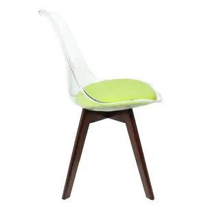 Soho Clear and Green Plastic Dining Chair with Squared Dark Wood Legs