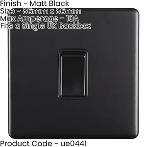 2 PACK 1 Gang Single Light Switch SCREWLESS MATT BLACK 2 Way 10A Slim Rocker