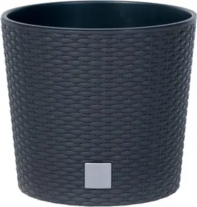 Round Planter Plant Flower Pot Outdoor Garden Weatherproof with Insert Rattan Anthracite 20cm - 4 Litres