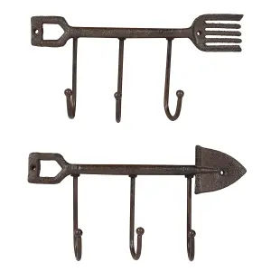 Vintage Style Spade and Fork Gardening Wall Hooks