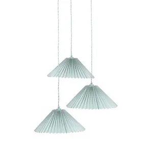 ValueLights Akira Blue 3 Way Hanging Pendant Ceiling Light with Pleated Lampshade - LED Bulbs Included