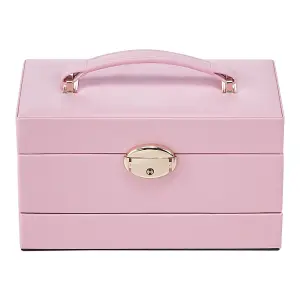 2-Layer Pink PU Leather Jewellery Box with Hidden Drawer and Velvet Lining