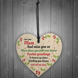 Handmade Mum Memorial Christmas Tree Decoration Wooden Heart Mum Memorial Plaque