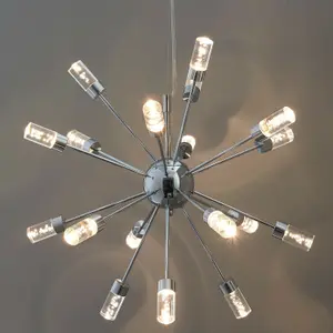 LED Ceiling Pendant Light 18W Warm White Bulb Chrome Hanging Star Feature Kit