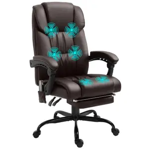 Vinsetto PU Massage Office Chair Height Adjustable Computer Chair Brown