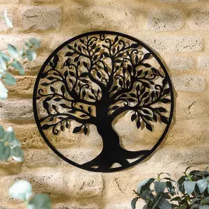 Tree of Life Garden Wall Art - Decorative Iron Indoor Outdoor Ornament with Integral Hanging Hook - Measures 45cm Diameter