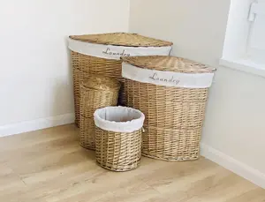 Brown Corner Wicker Laundry Basket with Cotton Lining Medium 48x37x52cm