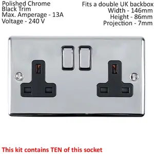 CHROME House Socket & Switch Set -14x Light & 14x Switched UK Power Sockets