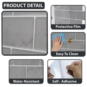 Grey Marble Stone Tile Sticker 6 x 12 inches / 15.4 x 30.5 cm  - 12pcs in a pack