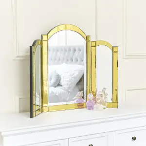 Melody Maison Yellow Glass Art Deco Triple Mirror 74cm x 60cm