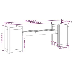 Berkfield Planter Bench White 180x36x63 cm Solid Wood Pine