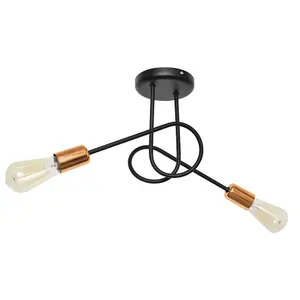 Luminosa Oxford Multi Arm Semi Flush Ceiling Light Black, Copper 38cm