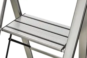 Bergman Slimline Step Ladder - 2 Step Aluminium Folding Ladder with Non-Slip Steps and Handrail - Measures H94 x W42cm