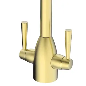 Nes Home Brushed Brass Modern Kitchen Sink Swivel Mixer Tap Dual Lever