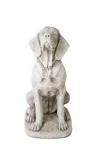 Large Stone Cast Sitting Hound Statue