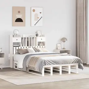 Berkfield Bookcase Bed without Mattress White 120x190 cm Small Double Solid Wood Pine