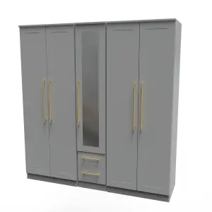 Helmsley Tall 5 Door 2 Drawer 1 Mirror Wardrobe in Dusk Grey (Ready Assembled)