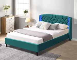 5ft Green Fabric Bedframe With LED Headboard