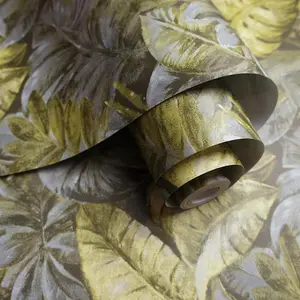 Yellow Tropical Jungle Wallpaper Leaves Artistic Canvas Finish Paste The Wall