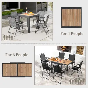 Costway 4-6 People Extendable Patio Dining Table Wood-like Rectangular Aluminum Table