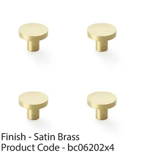 4 PACK - Slim Round Door Knob - Satin Brass 38mm Modern Cupboard Cabinet Pull Handle