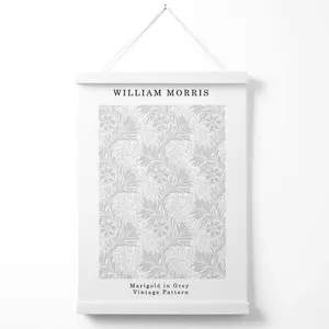 William Morris Marigold in Grey Poster with Hanger / 33cm / White